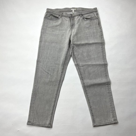 Eileen Fisher Stretch Organic Cotton Denim Jeans Women 14 Pockets Tapered Gray‎ - Picture 1 of 8